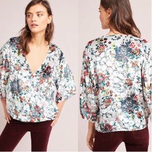 Anthropologie Maeve Umi Velvet Burnout Floral Faux Wrap Top S Feminine Oversized